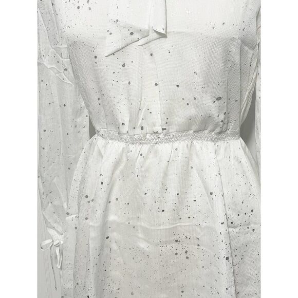 Avec Les Filles Long Sleeve Metallic Splatter Tie Crinkle Mini Dress White Small - Picture 5 of 15